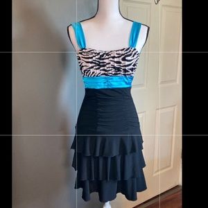 Deb Black & Zebra Print Short Ruffle Dress Size: S